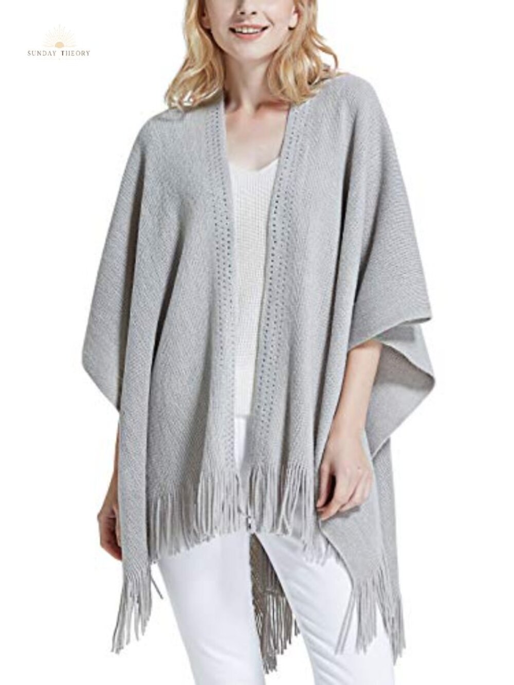 Moss Rose Plaid Shawl Wrap Open Front Poncho Cape Fringe Travel